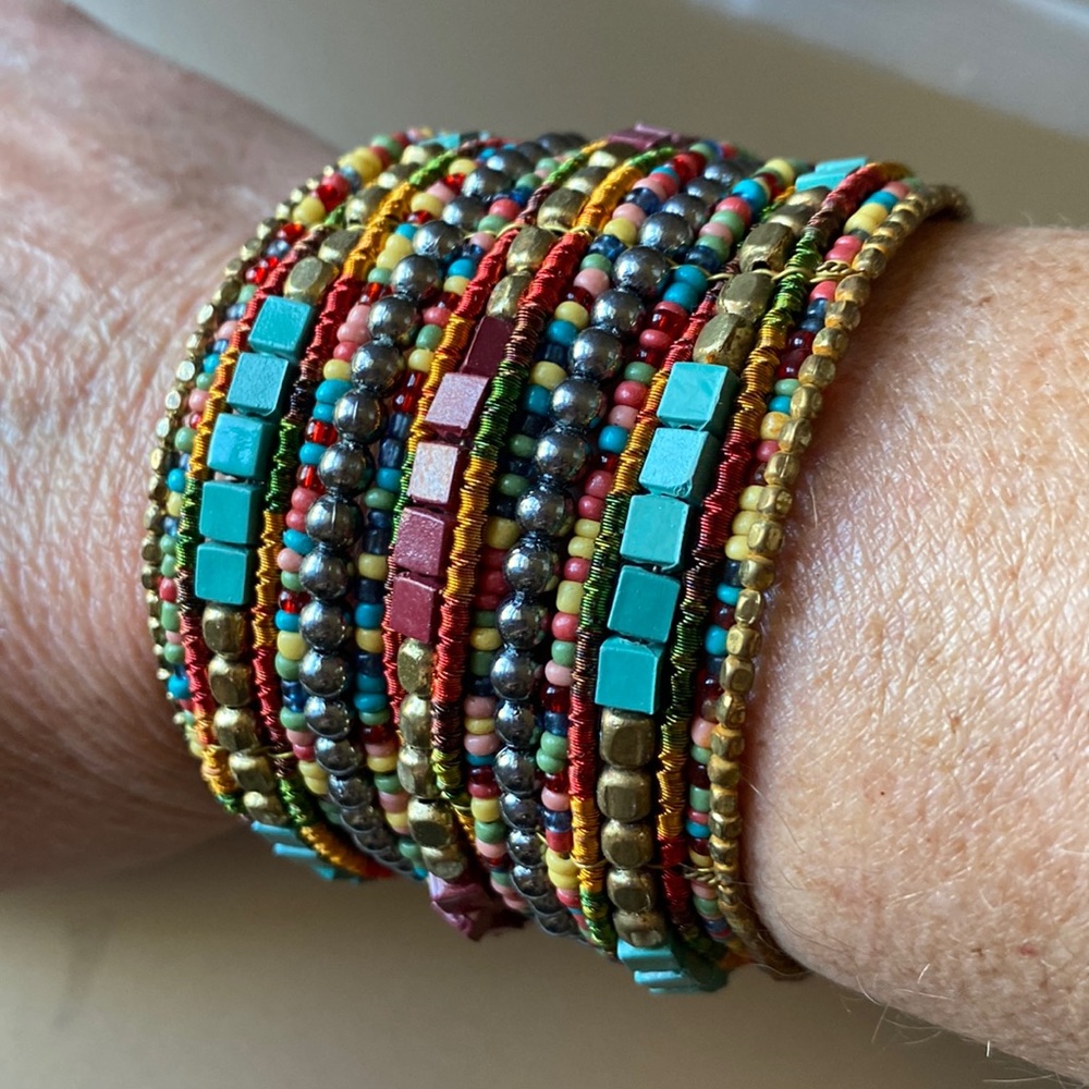 Wide Boho Beaded Multi Colored Cuff Bracelet - image 2
